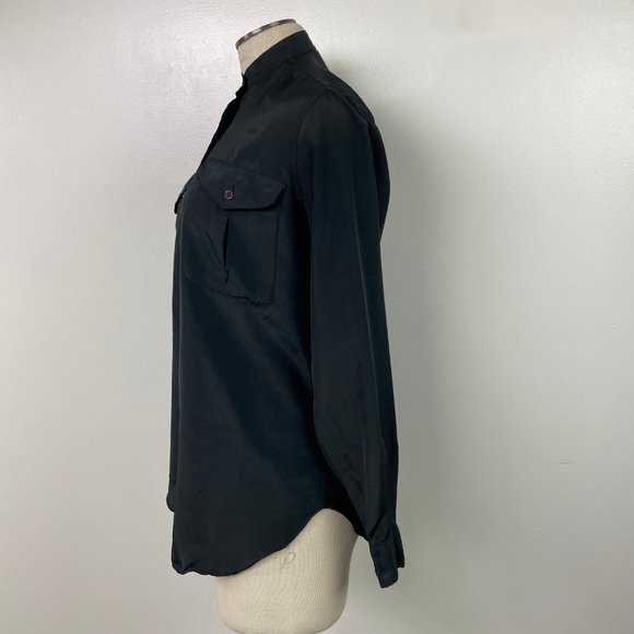 Vintage 80s Kenar Medium Black Button Down Blouse 100% Polyester - Picture 2 of 5